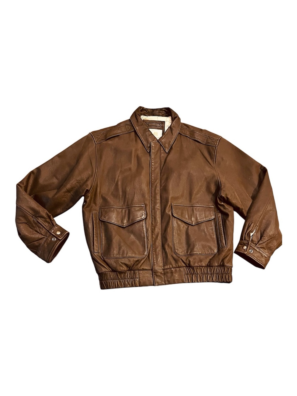 G-III Brown Leather Mens Bomber Jacket Sz L